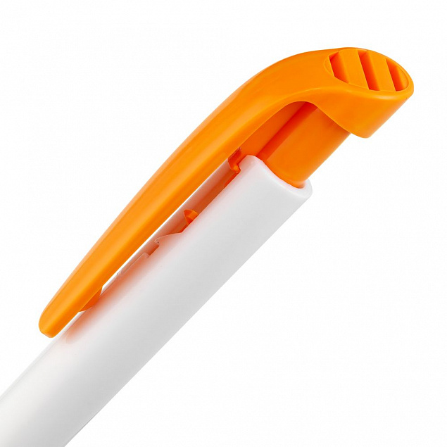 Ручка шариковая Favorite, белая с оранжевым с логотипом в Астрахани заказать по выгодной цене в кибермаркете AvroraStore