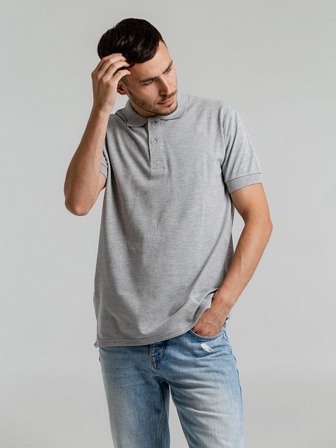 Рубашка поло мужская Virma Premium, серый меланж с логотипом в Астрахани заказать по выгодной цене в кибермаркете AvroraStore