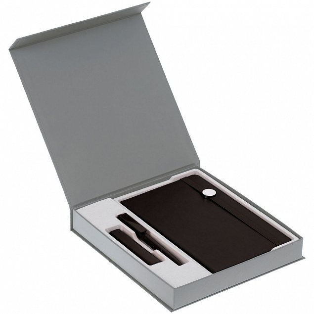 Коробка Arbor под ежедневник 13х21 см, аккумулятор и ручку, светло-серая с логотипом в Астрахани заказать по выгодной цене в кибермаркете AvroraStore