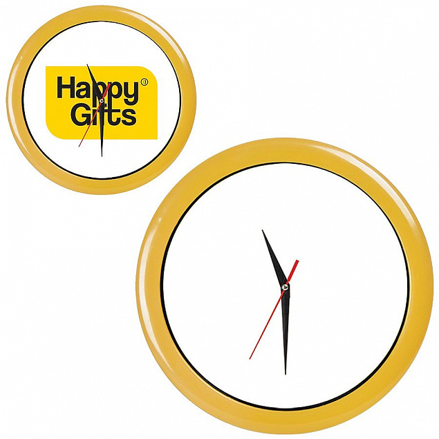 Часы настенные "ПРОМО" разборные; желтый,  D28,5 см; пластик с логотипом в Астрахани заказать по выгодной цене в кибермаркете AvroraStore