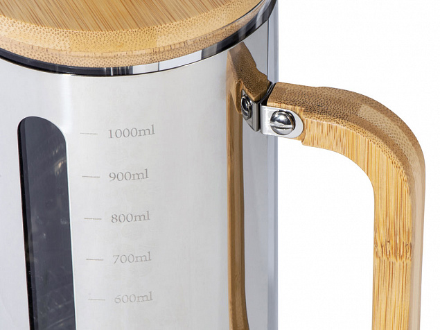 Френч-пресс в стальном корпусе и ручкой из бамбука «Coffee break» с логотипом в Астрахани заказать по выгодной цене в кибермаркете AvroraStore