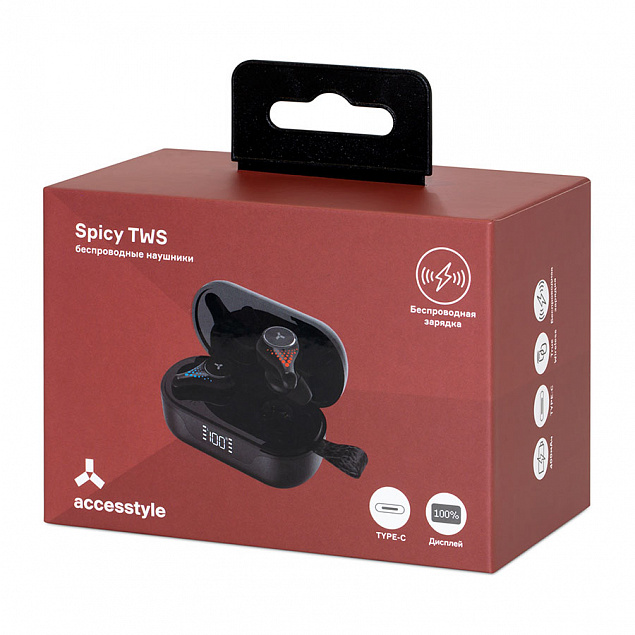 Беспроводные наушники Accesstyle Spicy TWS, черный с логотипом в Астрахани заказать по выгодной цене в кибермаркете AvroraStore