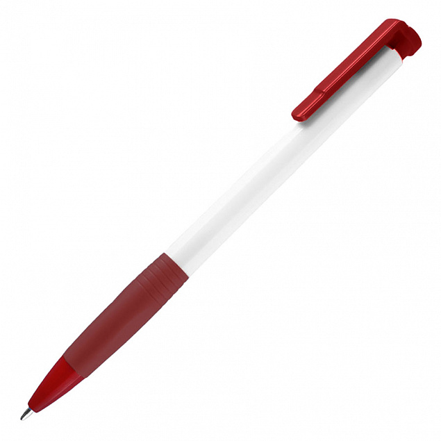N13, ручка шариковая с грипом, пластик, белый, красный с логотипом в Астрахани заказать по выгодной цене в кибермаркете AvroraStore