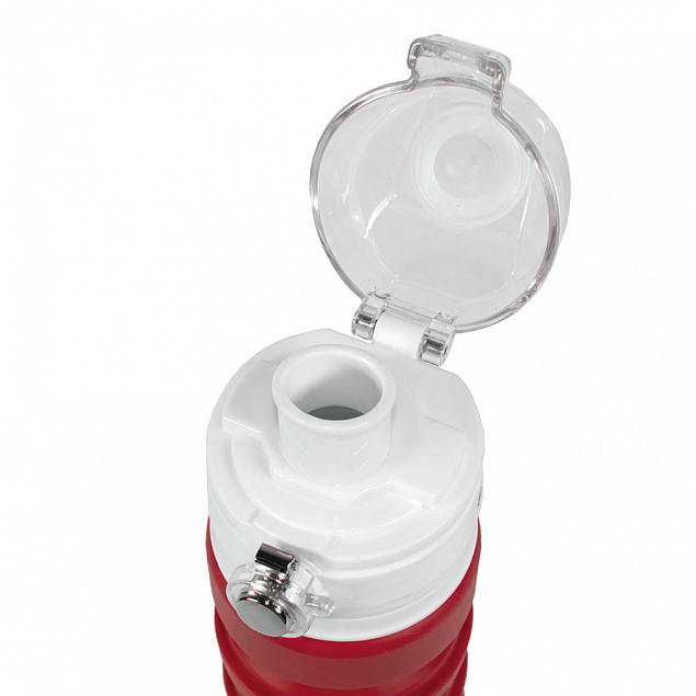 Бутылка для воды складная с карабином SPRING; красная, 550/250 мл,  силикон с логотипом в Астрахани заказать по выгодной цене в кибермаркете AvroraStore
