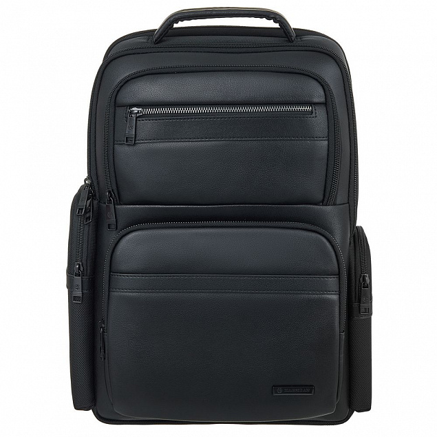 Рюкзак для ноутбука Santiago с кожаной отделкой, черный с логотипом в Астрахани заказать по выгодной цене в кибермаркете AvroraStore