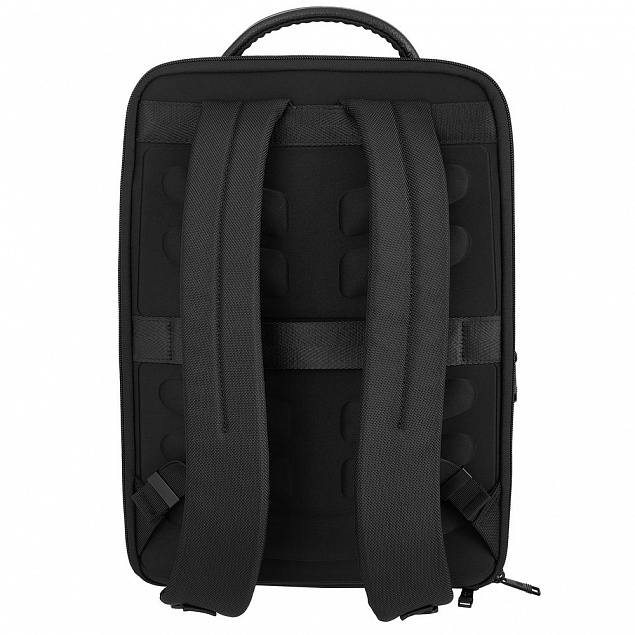 Рюкзак для ноутбука Santiago Slim с кожаной отделкой, черный с логотипом в Астрахани заказать по выгодной цене в кибермаркете AvroraStore