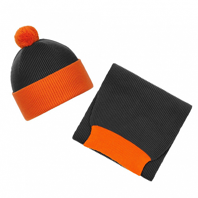 Шапка Snappy, темно-серая с оранжевым с логотипом в Астрахани заказать по выгодной цене в кибермаркете AvroraStore