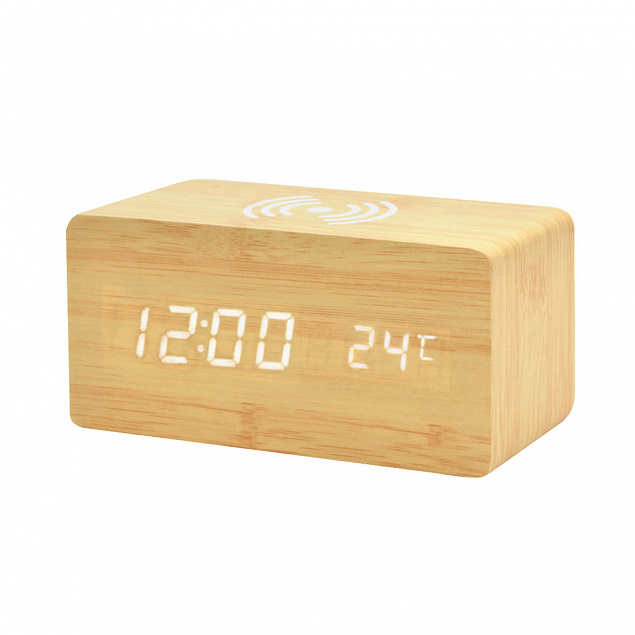 Многофункциональные часы - погодная станция с беспроводной зарядкой - Бежевый BG с логотипом в Астрахани заказать по выгодной цене в кибермаркете AvroraStore