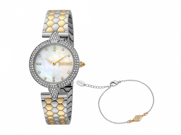 Подарочный комплект, состоящий из женских наручных часов и браслета. Just Cavalli с логотипом в Астрахани заказать по выгодной цене в кибермаркете AvroraStore