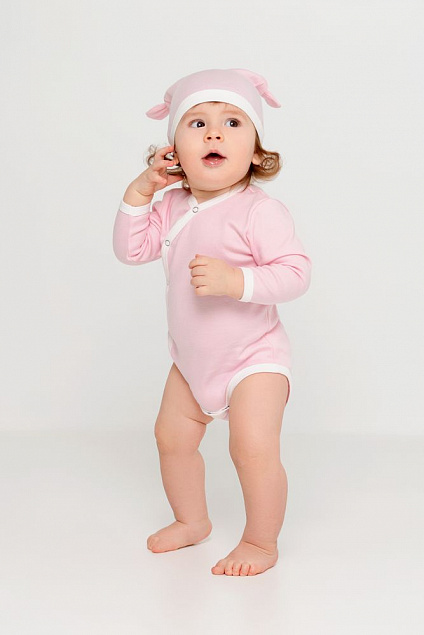 Шапочка детская Baby Prime, розовая с молочно-белым с логотипом в Астрахани заказать по выгодной цене в кибермаркете AvroraStore
