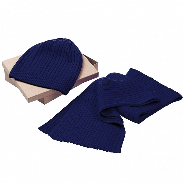 Набор Stripes: шарф и шапка, темно-синий с логотипом в Астрахани заказать по выгодной цене в кибермаркете AvroraStore