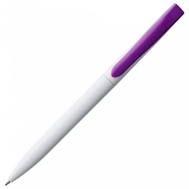 Ручка шариковая Pin, белая с фиолетовым с логотипом в Астрахани заказать по выгодной цене в кибермаркете AvroraStore