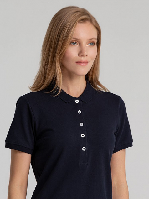 Рубашка поло женская Sunset, темно-синяя с логотипом в Астрахани заказать по выгодной цене в кибермаркете AvroraStore