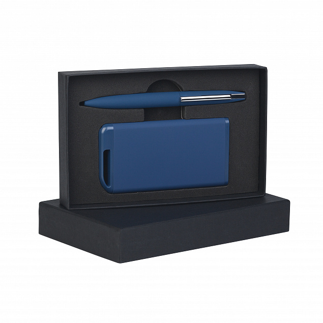 Набор ручка + зарядное устройство 4000 mAh в футляре, темно-синий, покрытие soft touch с логотипом в Астрахани заказать по выгодной цене в кибермаркете AvroraStore