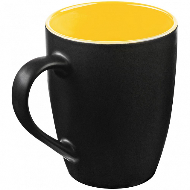 Кружка Bright Tulip, матовая, черная с желтым с логотипом в Астрахани заказать по выгодной цене в кибермаркете AvroraStore