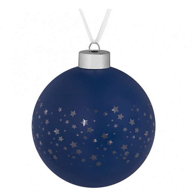 Елочный шар Stars, 10 см, синий с логотипом в Астрахани заказать по выгодной цене в кибермаркете AvroraStore