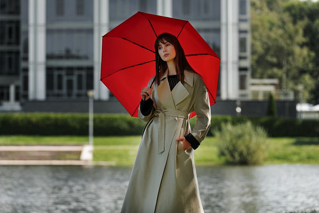 Зонт складной Monsoon, красный с логотипом в Астрахани заказать по выгодной цене в кибермаркете AvroraStore