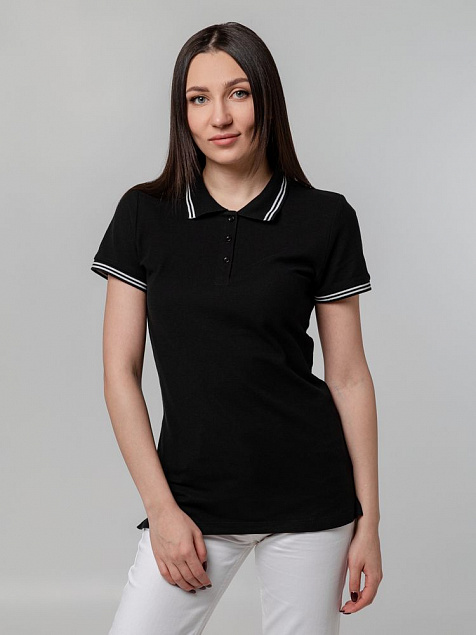 Рубашка поло женская Virma Stripes Lady, черная с логотипом в Астрахани заказать по выгодной цене в кибермаркете AvroraStore