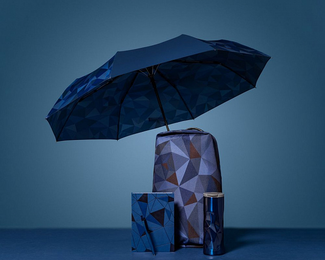 Складной зонт Gems, синий с логотипом в Астрахани заказать по выгодной цене в кибермаркете AvroraStore