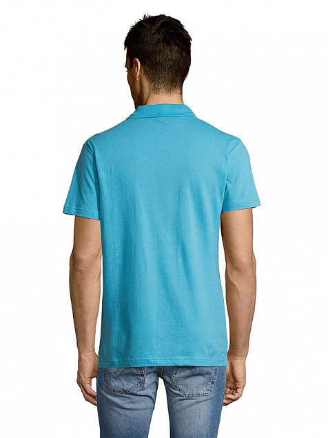 Рубашка поло мужская SUMMER 170, бирюзовая с логотипом в Астрахани заказать по выгодной цене в кибермаркете AvroraStore