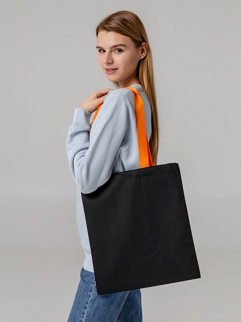 Холщовая сумка BrighTone, черная с оранжевыми ручками с логотипом в Астрахани заказать по выгодной цене в кибермаркете AvroraStore