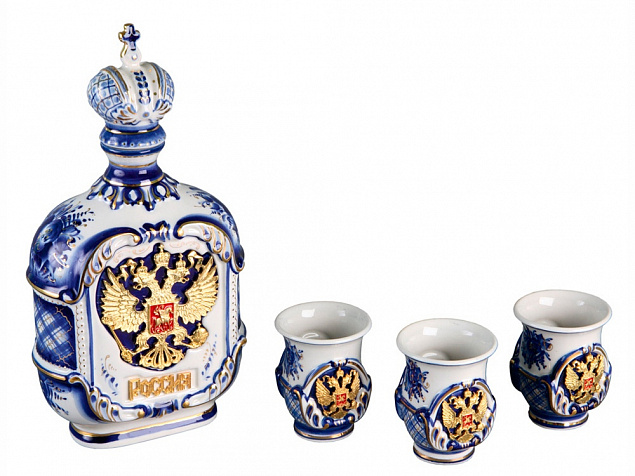 Набор «Россия»: штоф для водки с тремя стопками с логотипом в Астрахани заказать по выгодной цене в кибермаркете AvroraStore