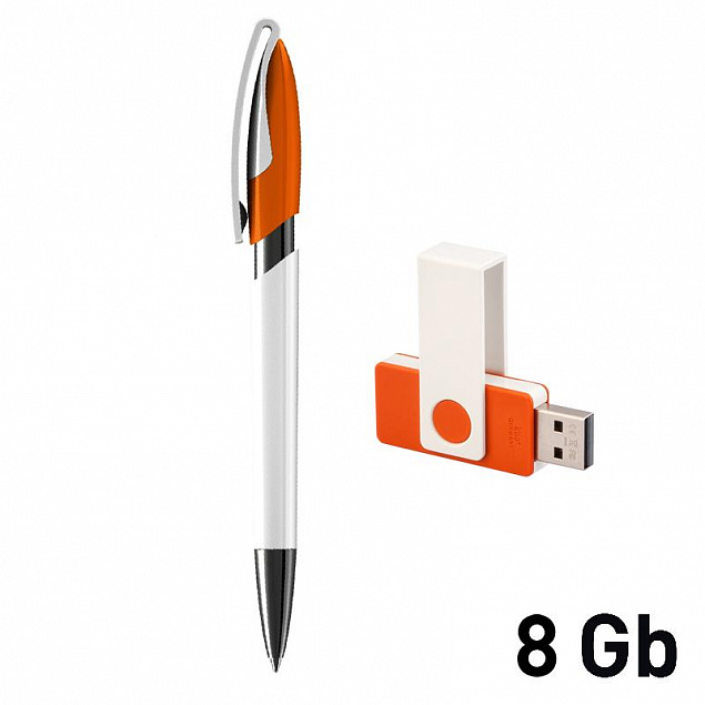 Набор ручка + флеш-карта 8Гб в футляре, белый/оранжевый с логотипом в Астрахани заказать по выгодной цене в кибермаркете AvroraStore