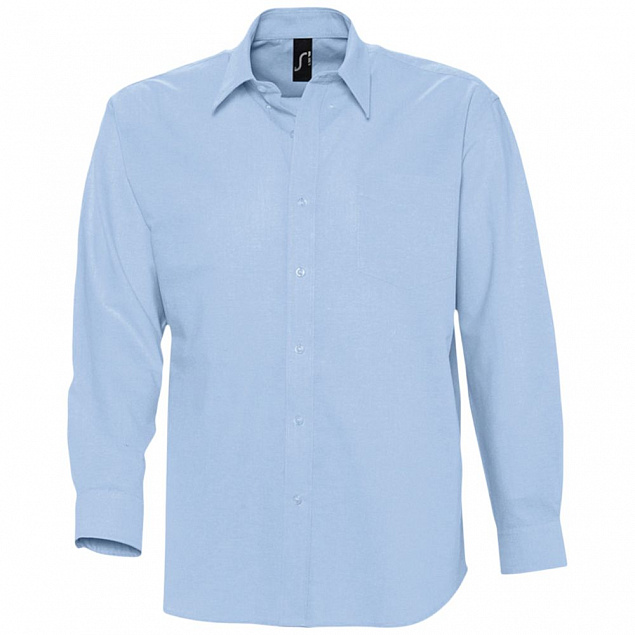 Рубашка мужская с длинным рукавом BOSTON, голубая с логотипом в Астрахани заказать по выгодной цене в кибермаркете AvroraStore