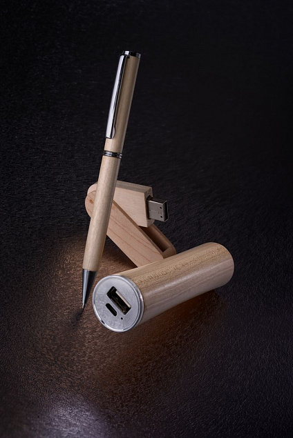 Набор Wood: аккумулятор, флешка и ручка с логотипом в Астрахани заказать по выгодной цене в кибермаркете AvroraStore