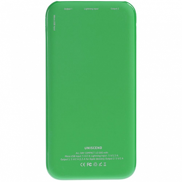 Внешний аккумулятор Uniscend All Day Compact 10000 мАч, зеленый с логотипом в Астрахани заказать по выгодной цене в кибермаркете AvroraStore